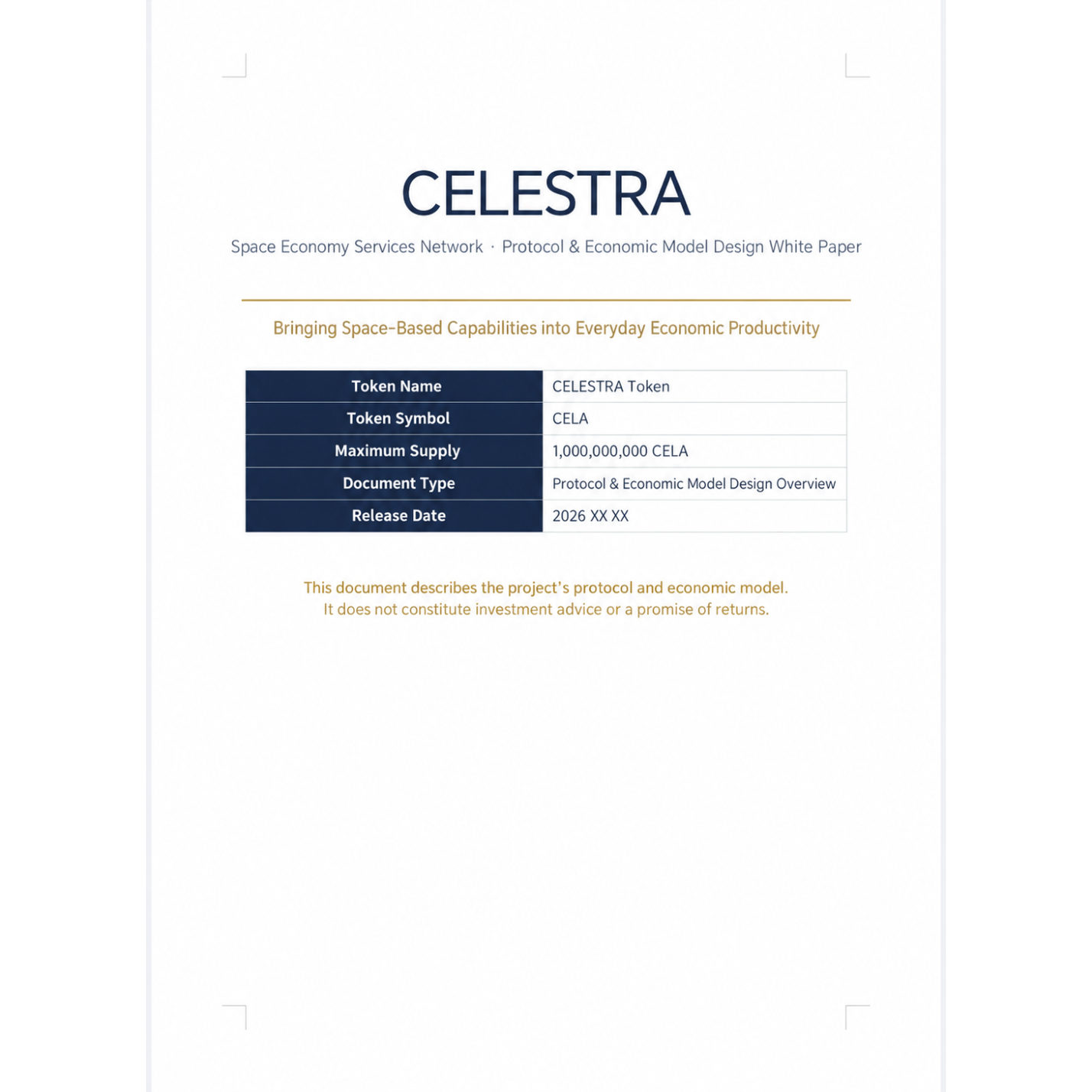 CELESTRA white paper, page 1